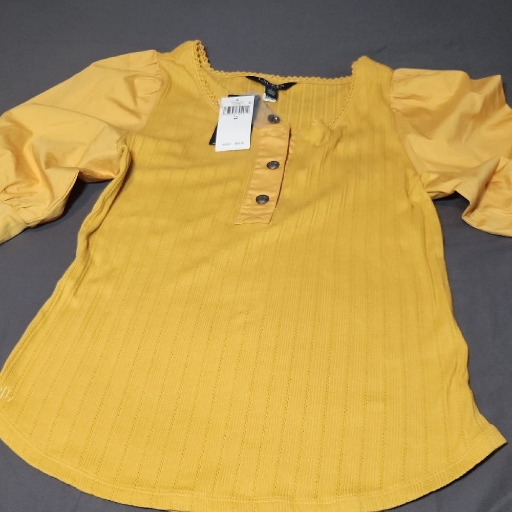 Lauren Ralph Lauren Mustard Button-Down Top - Picture 4 of 8
